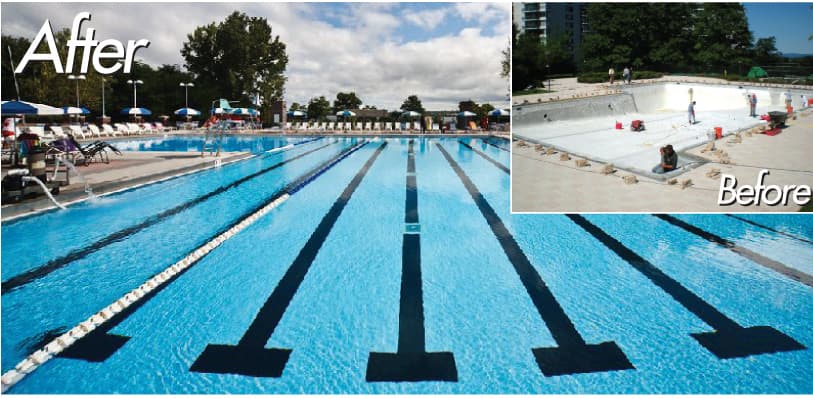 Commercial lap pool before-and-after resurfacing — Premier Pool Renovations