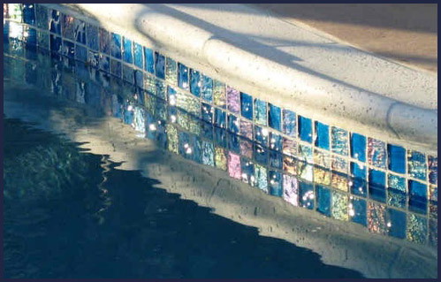 Waterline pool tile sample — patterned ceramic